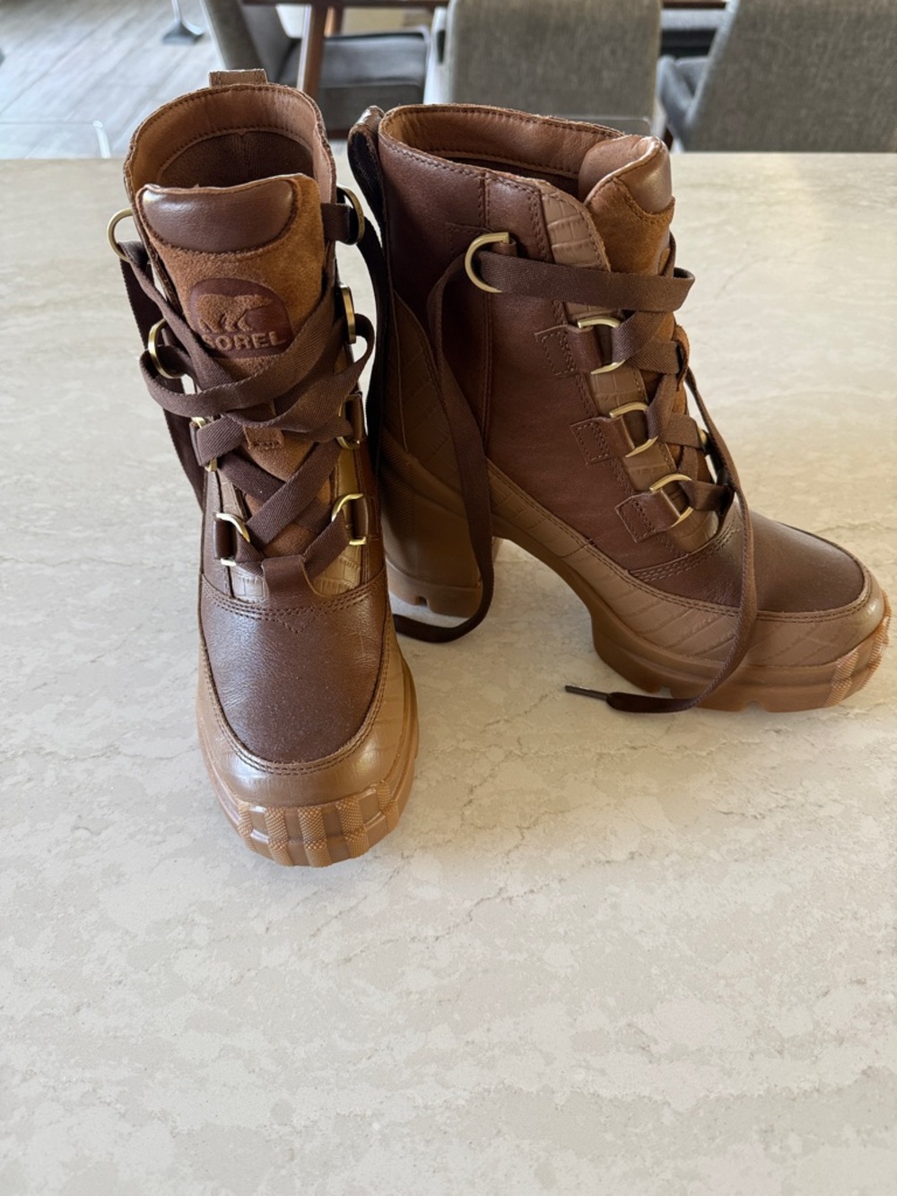 Sorel Caribou Leather Winter Heeled Booties